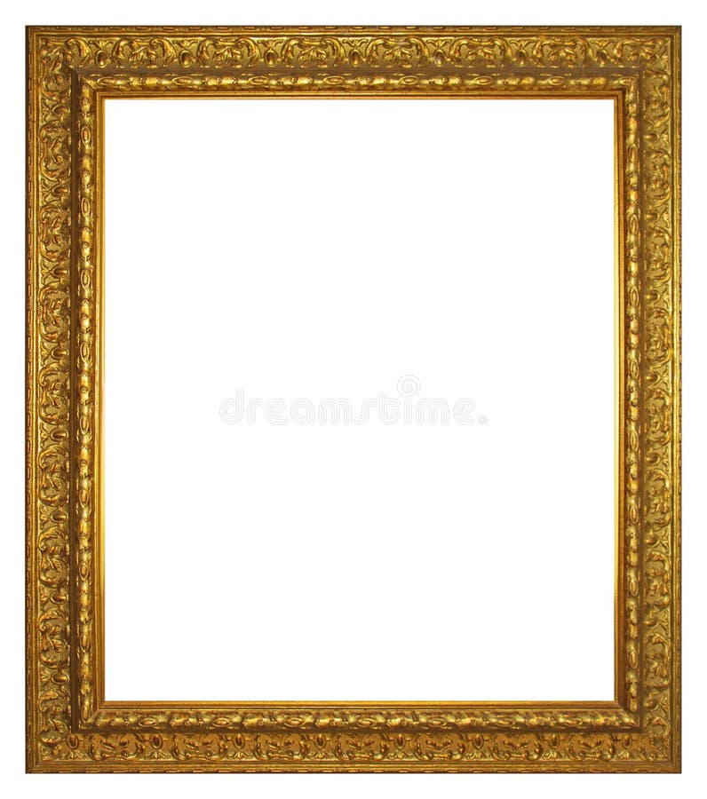 Old gilded golden wooden frame isolated on a white royalty free stock image