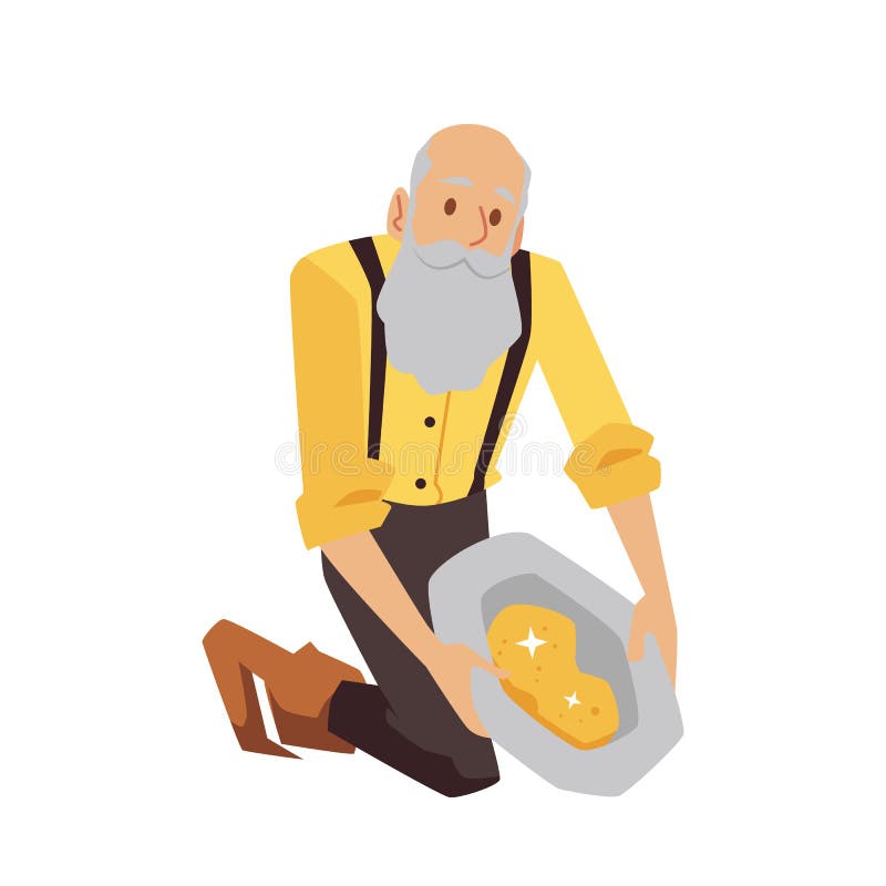 Old Gold Miner Or Prospector Male Character Flat Vector Illustration