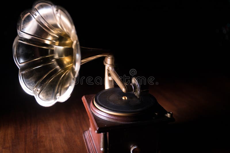Old Gramophone on a Dark Background. Music Concept Stock Image - Image of  horn, player: 196263981