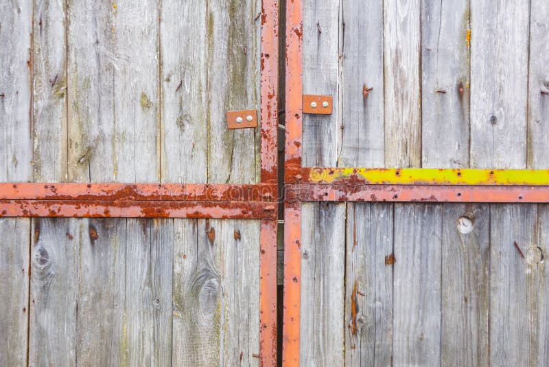 Old Gray Gate on Large Rusty Hinges Stock Photo Image of close