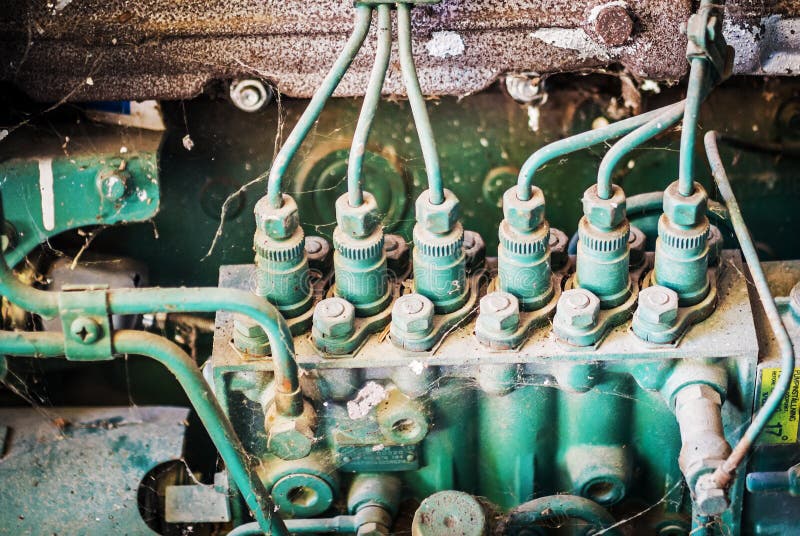 Old green diesel engine stock images