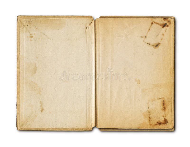 Old book open isolated. Used paper texture Stock Photo