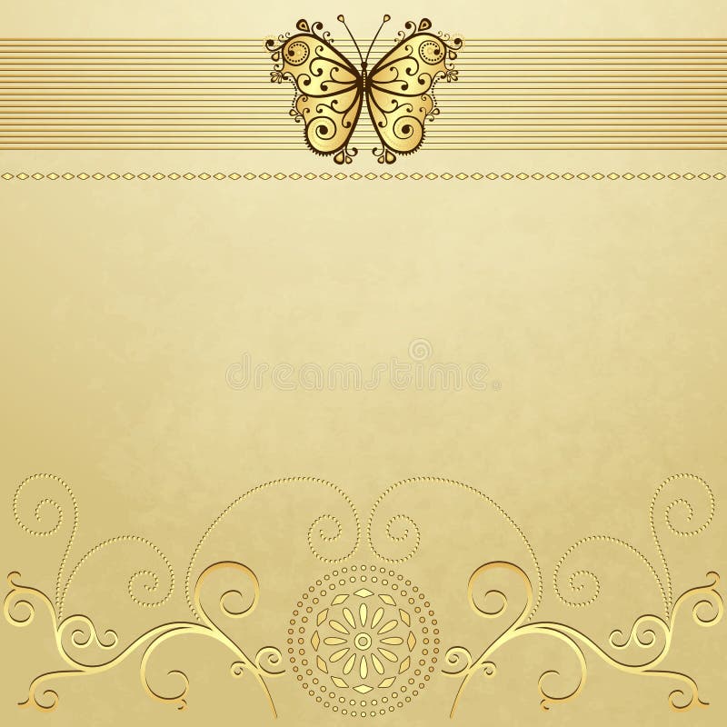 Old grunge paper with gold butterfly