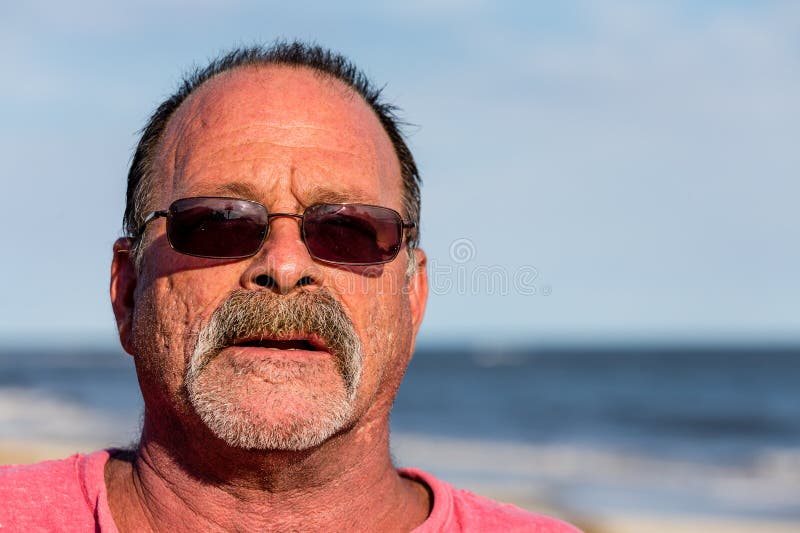 Old Guy on the Beach with Sunglasses Stock Image Image of beard