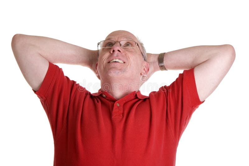 Old Guy in Red Shirt Daydreaming Stock Photo Image of leaning