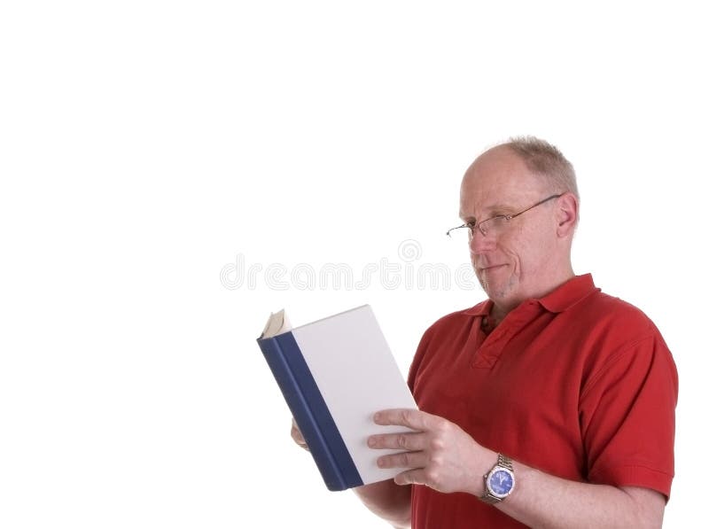 Old Guy in Red Shirt Reading Book