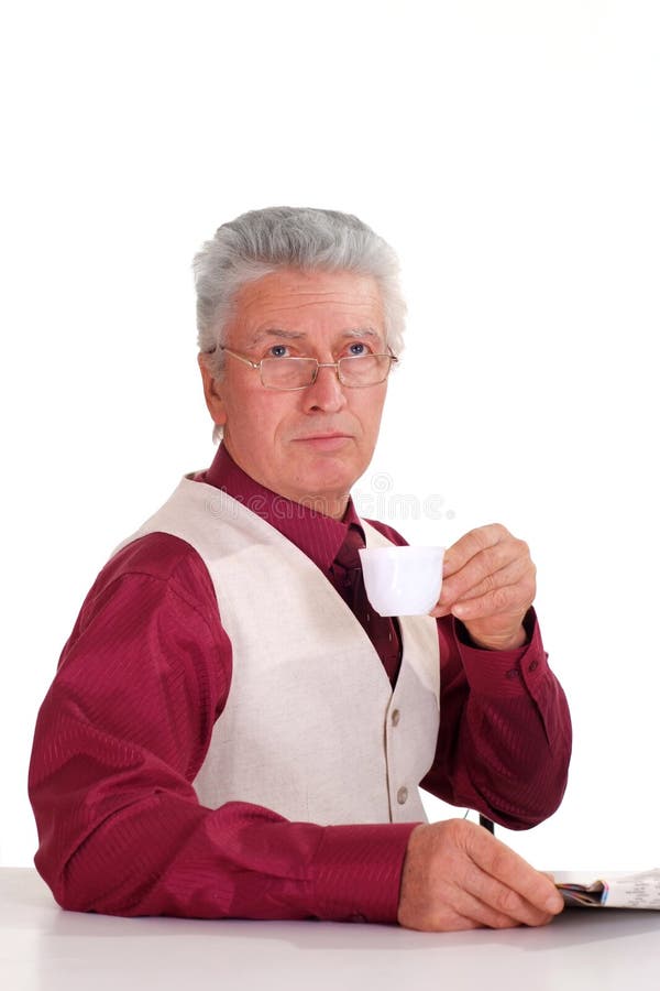 Old guy with tea stock photo. Image of white, coffee 22569074