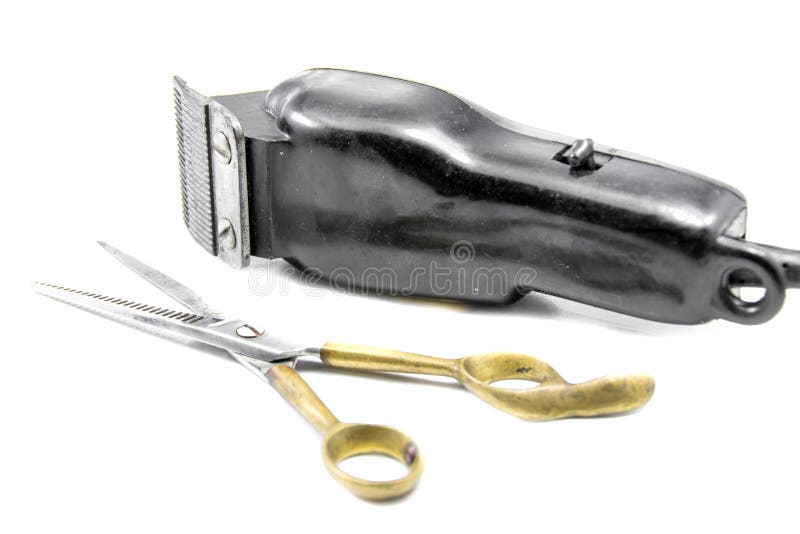 Old Hair Clipper and Scissors on White Background Stock Photo Image of hairstyle, scissors
