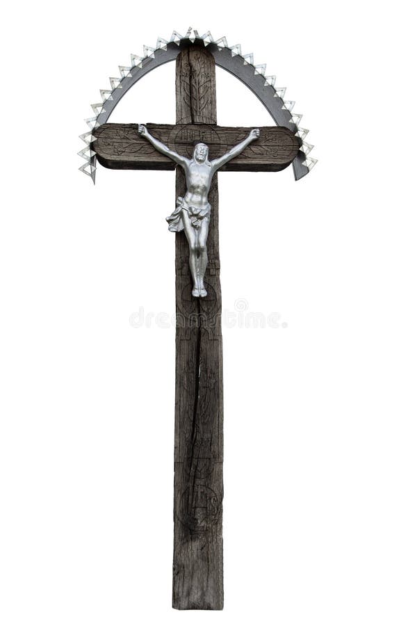 Starý ručne vyrezávaný a maľovaný drevený kríž
