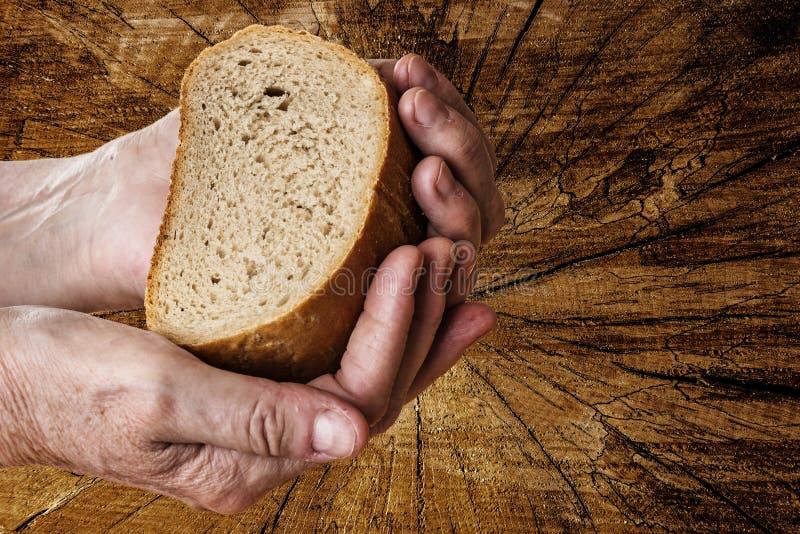 Old hands holding bread stock photo. Image of hand, eating 38997950