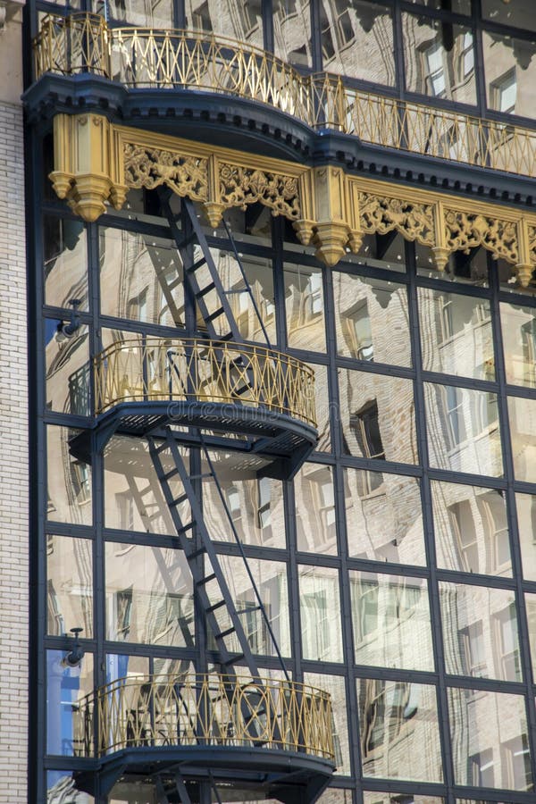 Old historic fire ladder at a high rise building downtown San Francisco