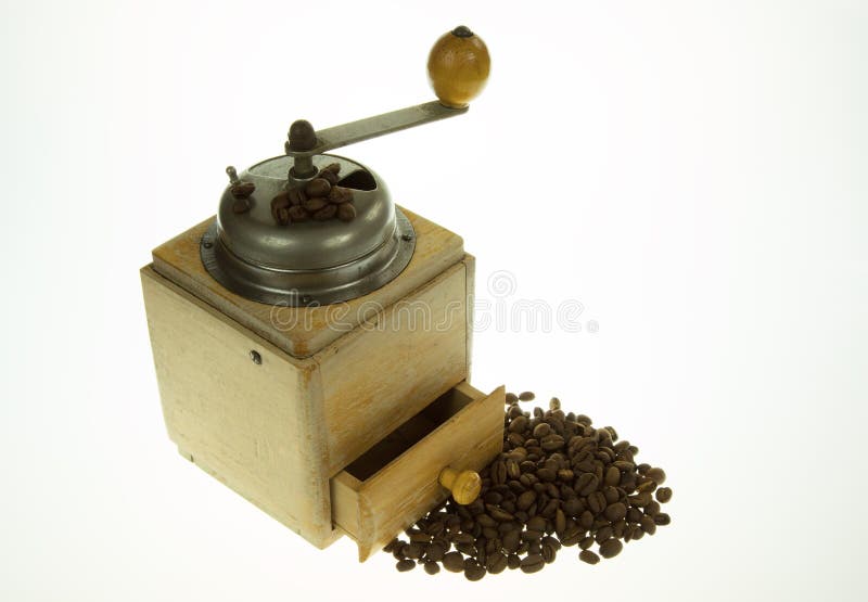 Old, Historic, Manual Coffee Grinder on Isolated White Stock Image