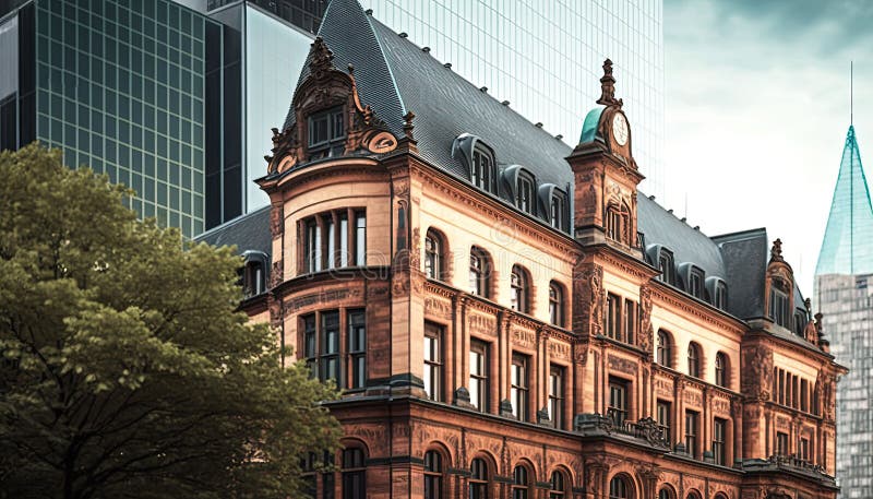 Old Historical Buildings in the Background of Modern Office Buil Stock