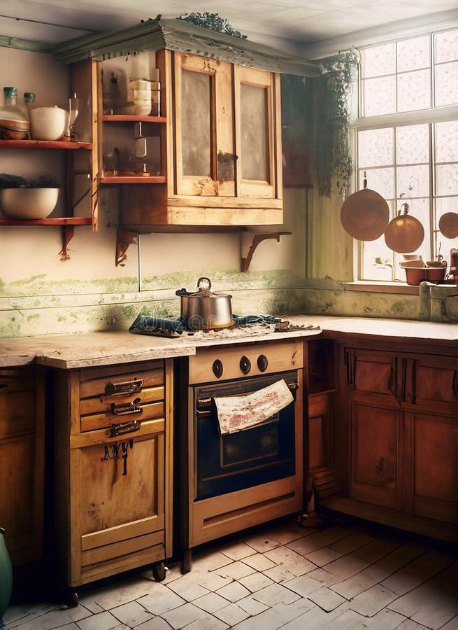 Old historical kitchen stock illustration. Illustration of suitable