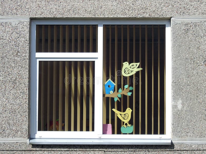 Old home window with decoration cut from paper, Lithuania royalty free stock images Old home window with decoration cut from paper, Lithuania royalty free stock images