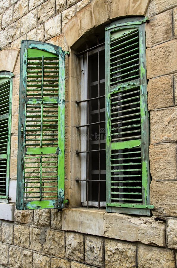 An Old House with Old Windows and Shutter Stock Photo Image of