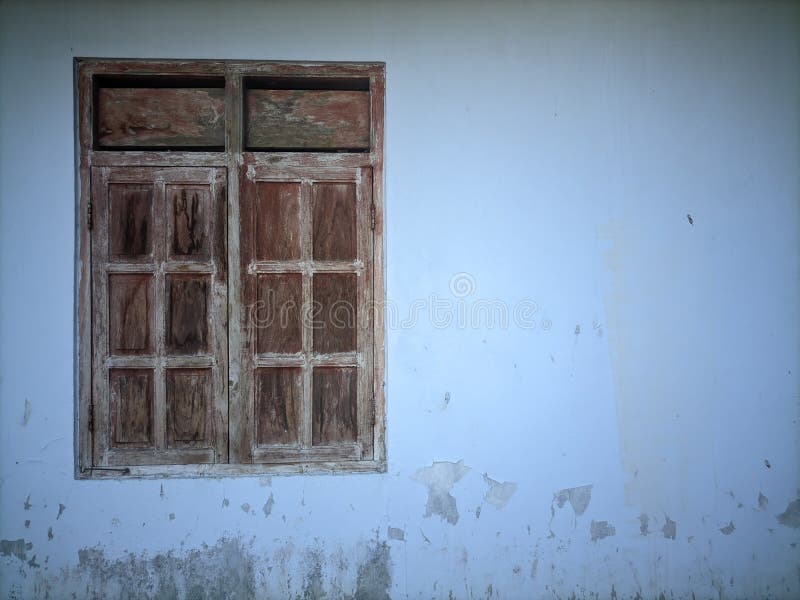 Old House Windows with Peeling White Wall Paint Stock Photo Image of