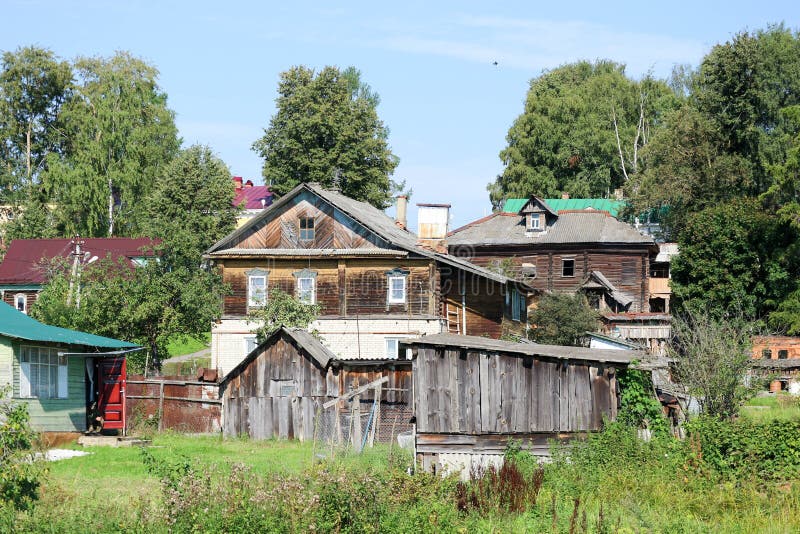 Old Houses in the Small Cosy Russian Town Myshkin on Volga River Stock