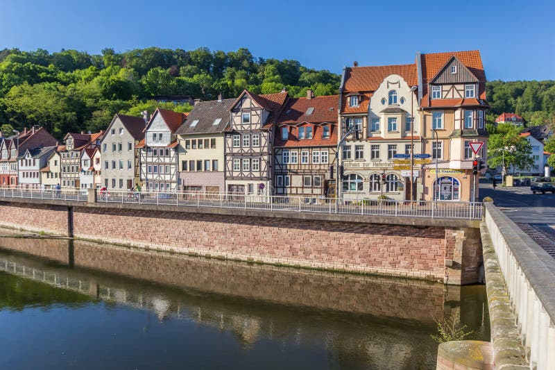 Old houses at the Werra riverside in Hannoversch Munden