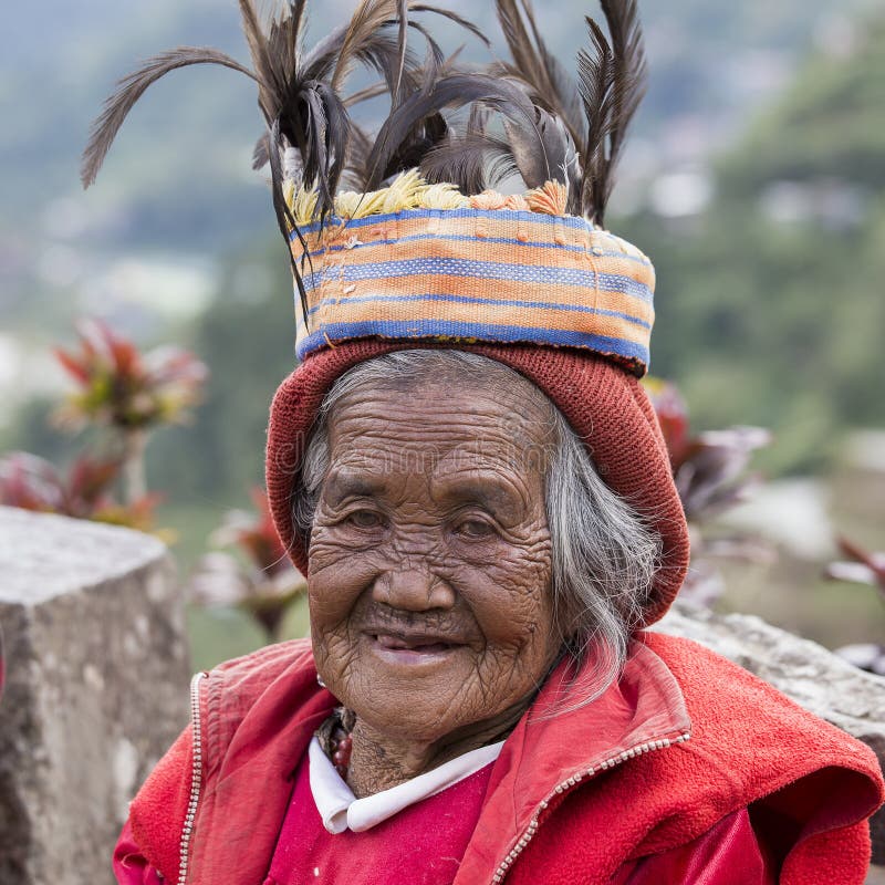 Old Ifugao Man in National Dress Next To Rice Terraces. Ifugao - the ...