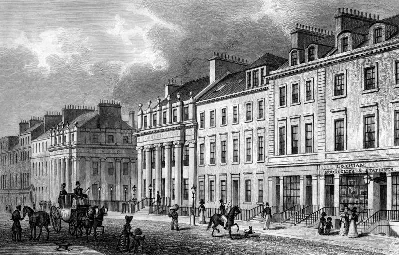 Old Illustration of Street Scene of the Capital City of Scotland