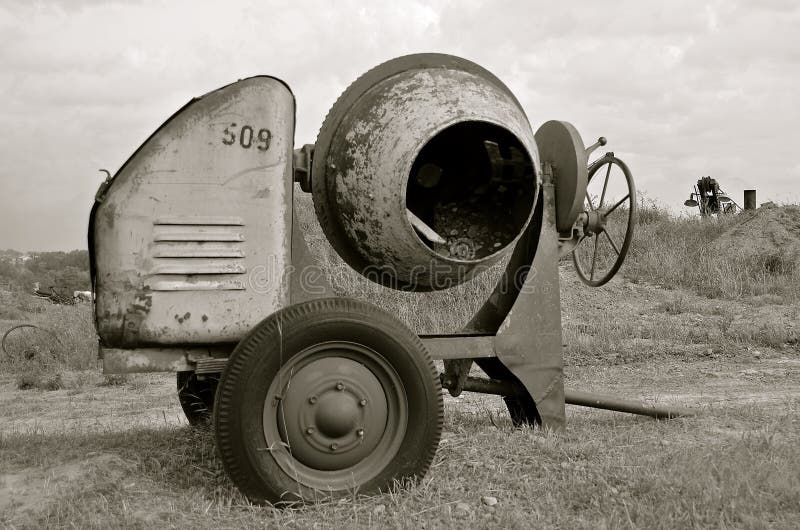 Old Industrial Cement Mixer black And White Stock Photo Old Industrial Cement Mixer black And White Stock Photo