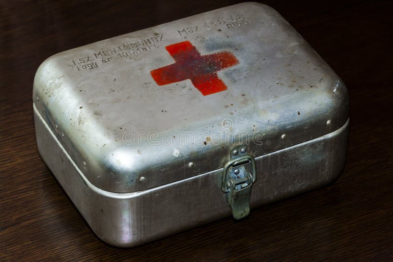 Old Iron First Aid Box with Red Cross Editorial Stock Photo Image of