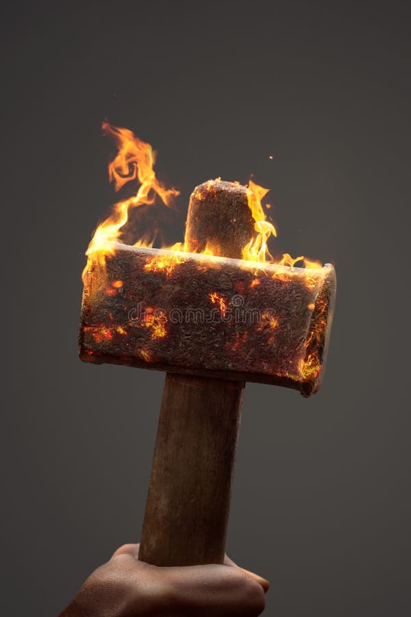 Old iron hammer on fire stock photo. Image of tool, 236804138