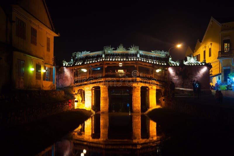 Old japanese bridge at night in Hoi An