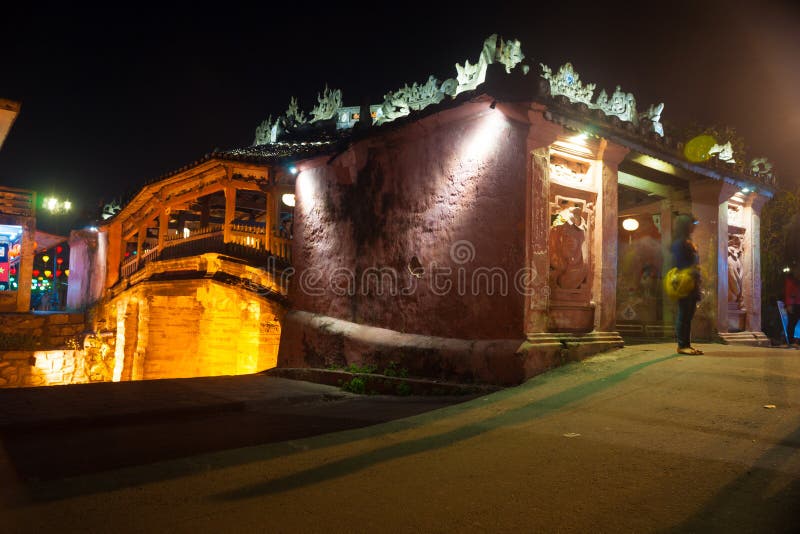 Old japanese bridge at night in Hoi An