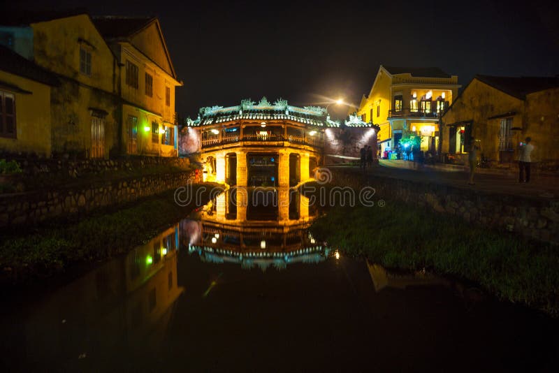 Old japanese bridge at night in Hoi An