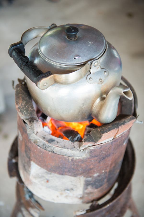 Old Kettle On Charcoal Stove Stock Image Image of cook, coffee 99129773