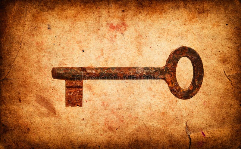 Old key on Grunge old paper texture