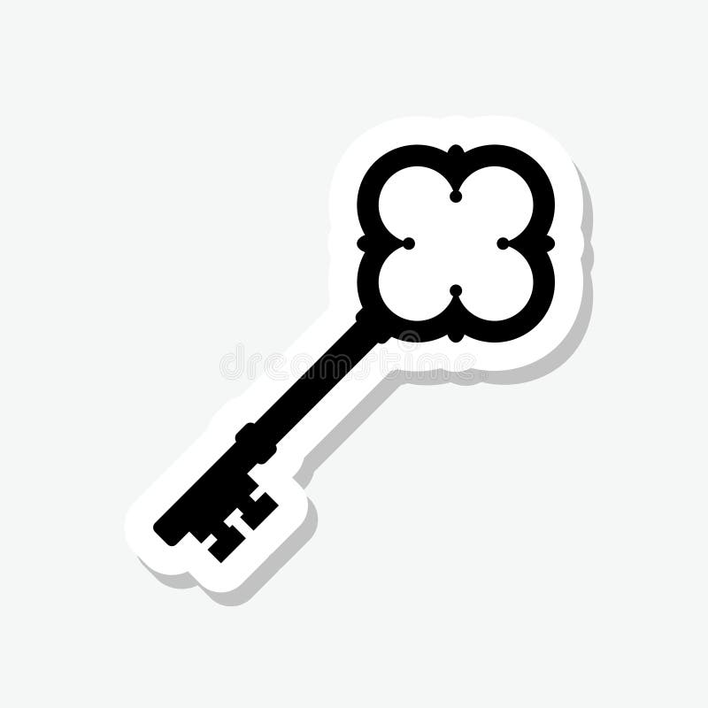 Old Key Sticker Icon Logo Isolated on Gray Background Stock Vector