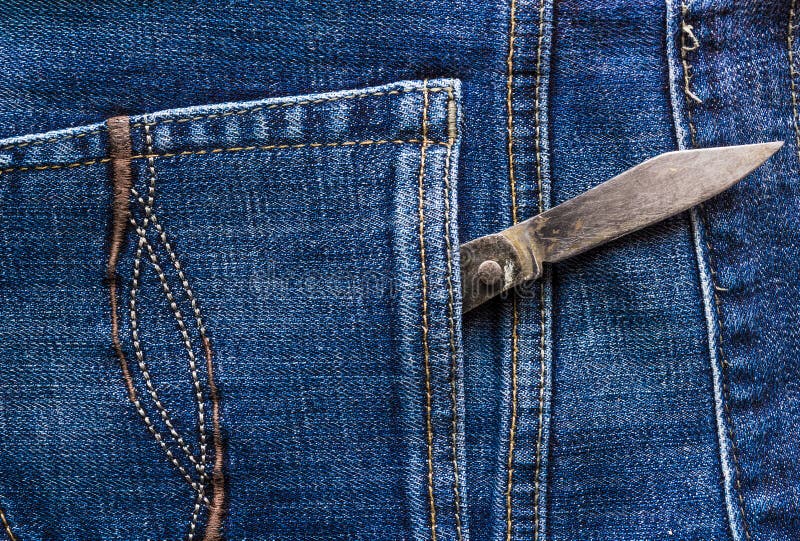 Pocket Knife in Jeans Pocket Stock Image Image of fabric, detail 643899