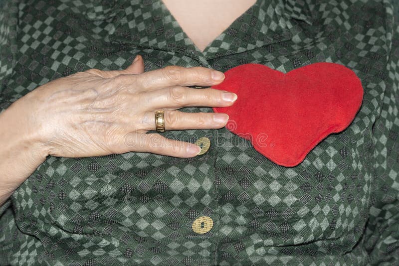 Old Lady Holding A Red Heart Stock Image Image Of Health