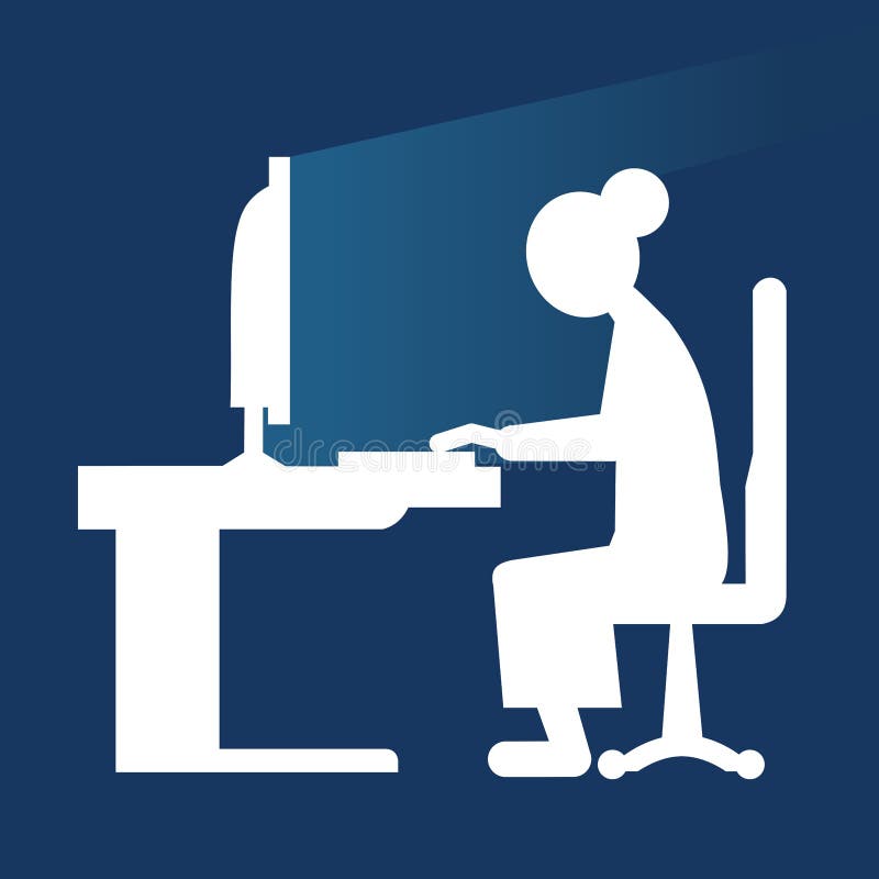 Old lady using computer vector illustration