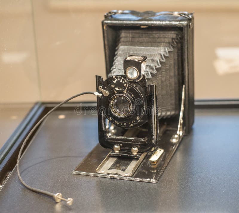 Old large format folding glass plate camera