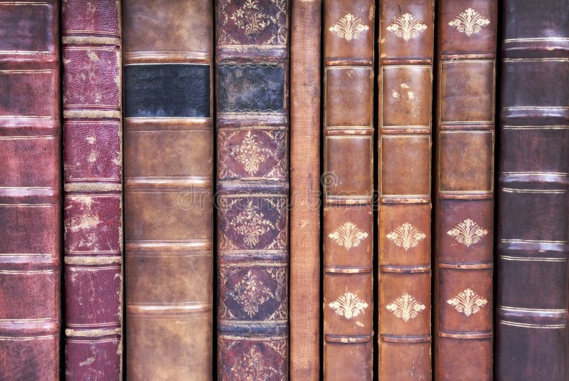 Old leather bound book spines