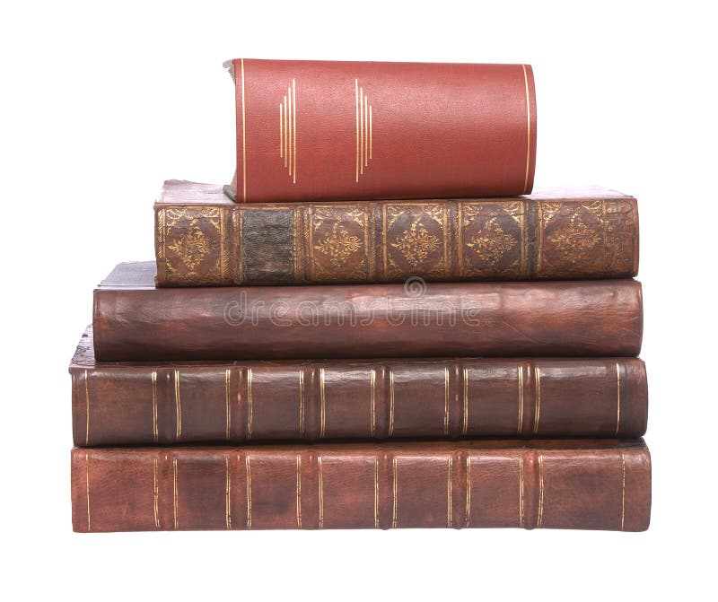 Old leather bound books with one wide book