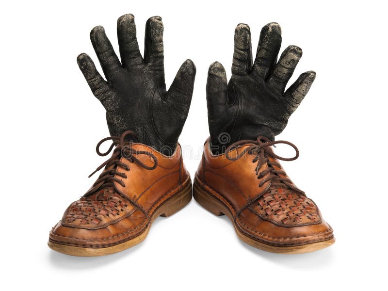 Old Leather Shoes and Gloves. Stock Photo Image of orange, gloves