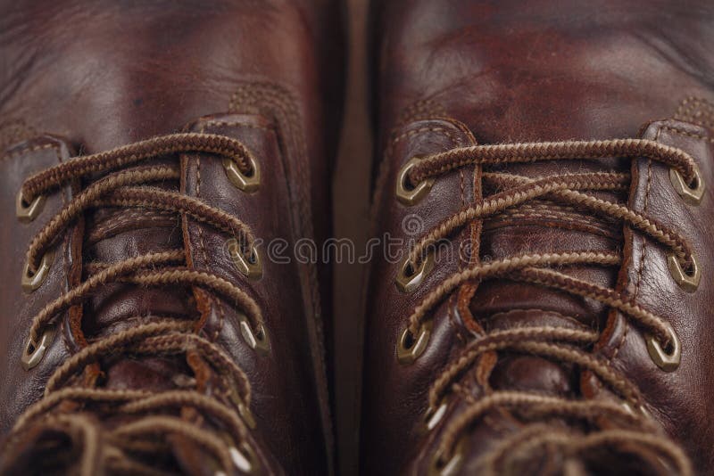 Old Leather Shoes and Shoelaces Shot Closeup Stock Image Image of