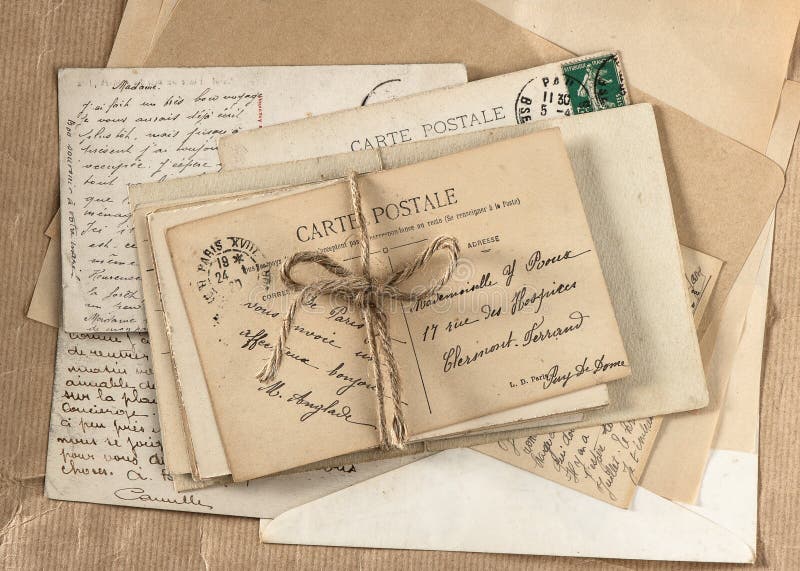 Old letters and antique french postcards