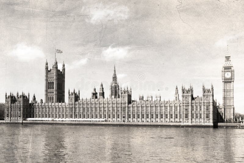 Old London , black and white, vintage photo.