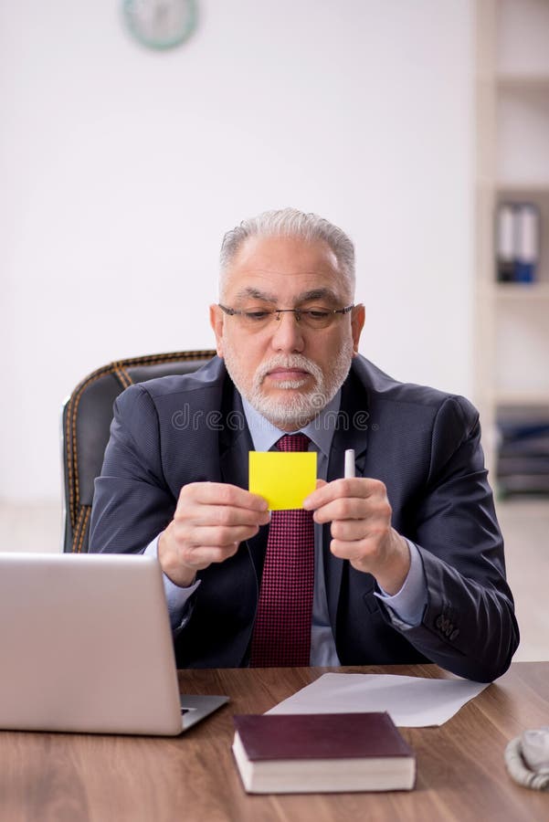 Old Male Boss Working at Workplace Stock Photo Image of paperwork