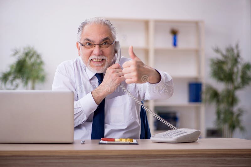 Old Male Boss Working at Workplace Stock Photo Image of manager