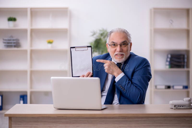 Old Male Boss Working at Workplace Stock Photo Image of working