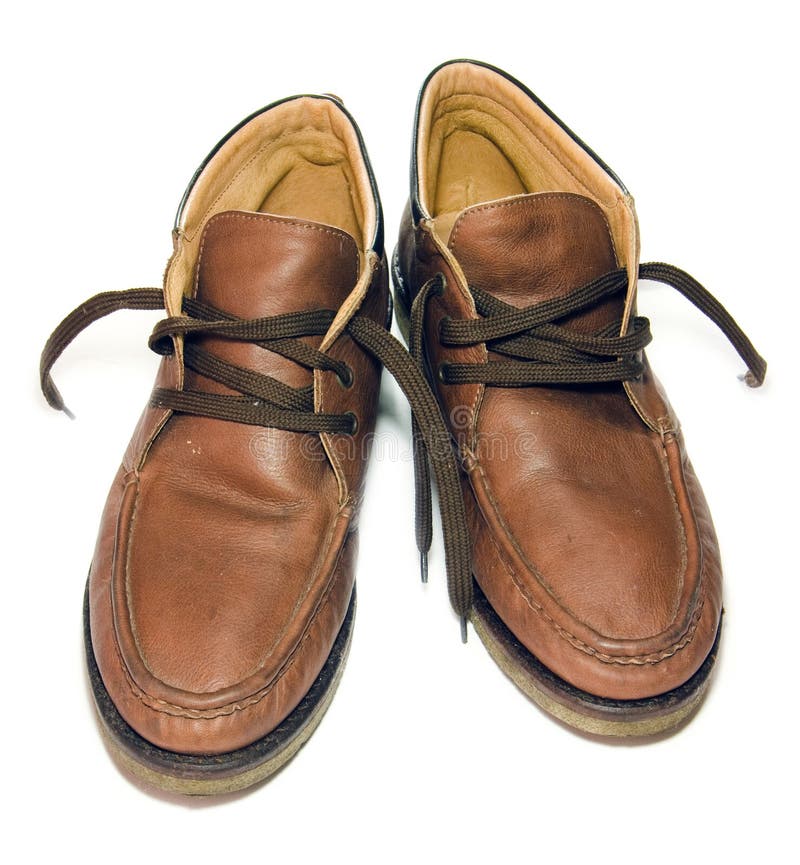 Old male half boot brown leather shoe isolated on white background