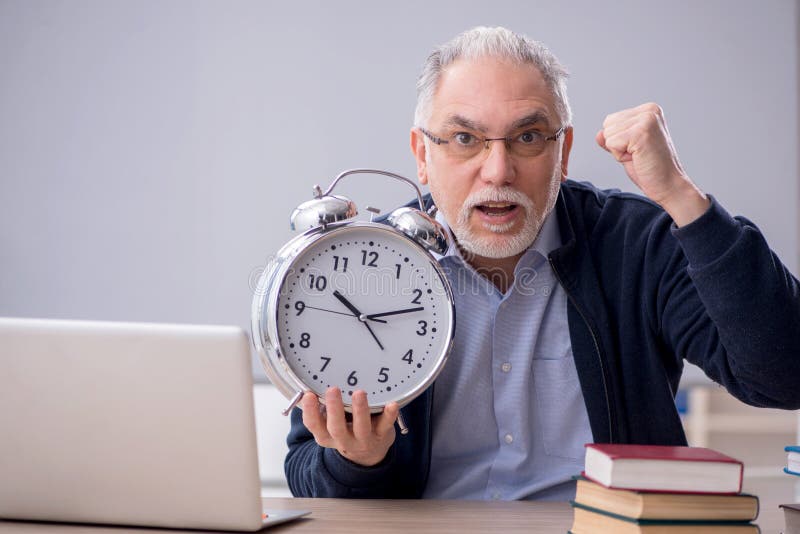 Old Male Teacher in Time Management Concept Stock Image Image of