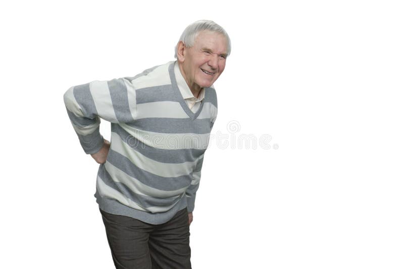 Old man with back pain. stock image. Image of care, european - 174152117